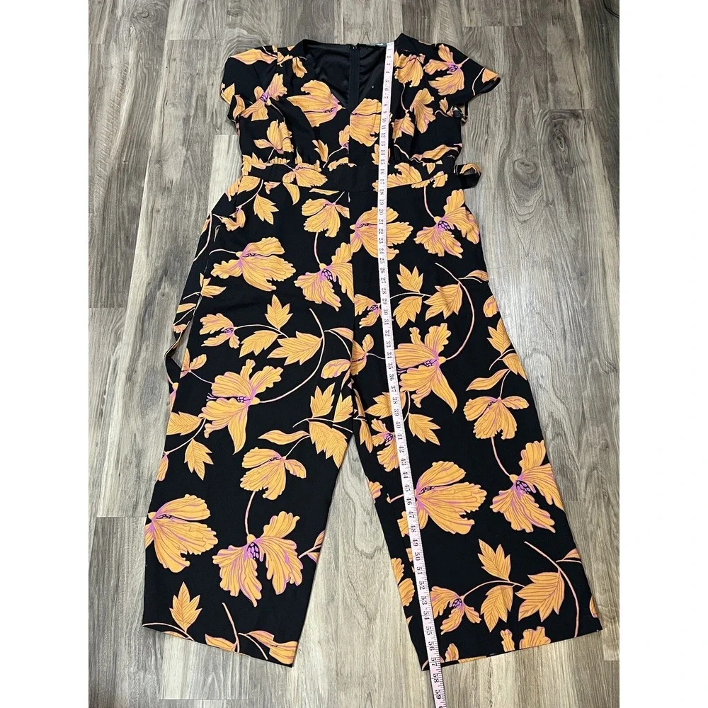 ModCloth Jumpsuit Women Plus 1x Black Floral Wide Leg‎ Orange Pink Spring Casual